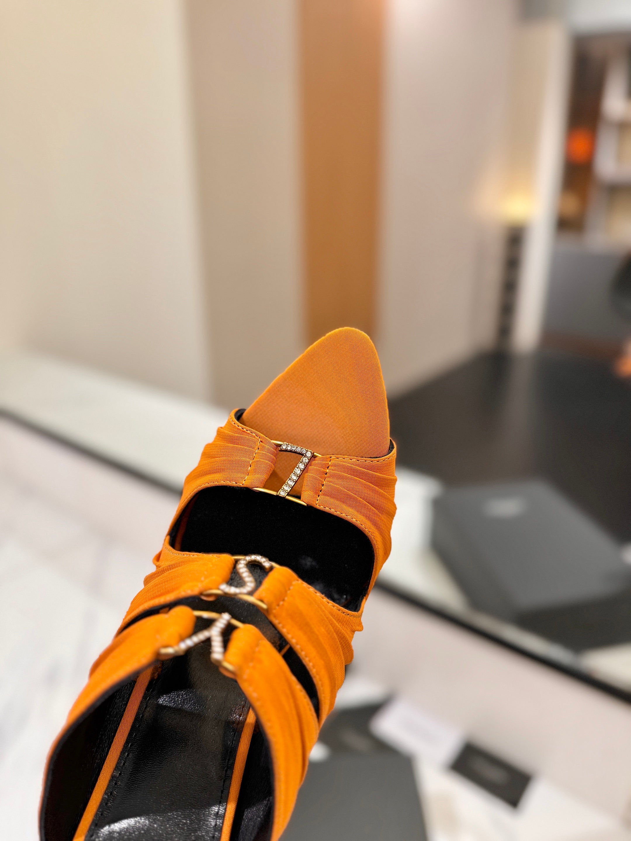YSL 26S HEELED SANDALS 100 MM IN ORANGE FABRIC