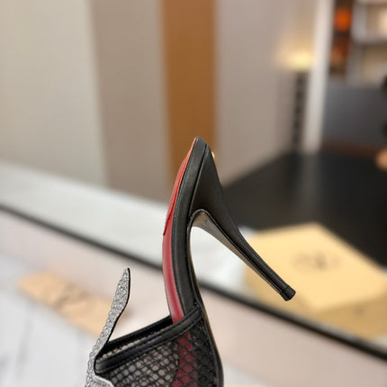 VALENTINO 26S SNAKE STRAP SANDALS 100 MM IN BLACK CALFSKIN AND MESH