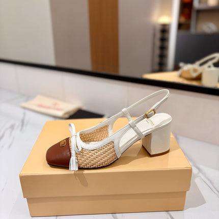 VALENTINO 26S HEELED SLINGBACKS 60 MM IN WHITE AND BROWN CALFSKIN