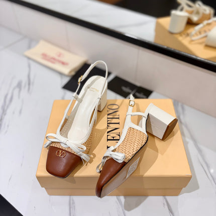 VALENTINO 26S HEELED SLINGBACKS 60 MM IN WHITE AND BROWN CALFSKIN