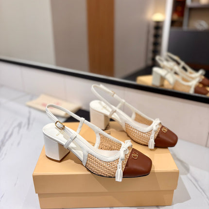 VALENTINO 26S HEELED SLINGBACKS 60 MM IN WHITE AND BROWN CALFSKIN