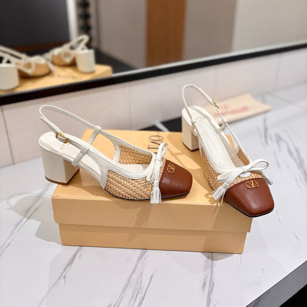 VALENTINO 26S HEELED SLINGBACKS 60 MM IN WHITE AND BROWN CALFSKIN