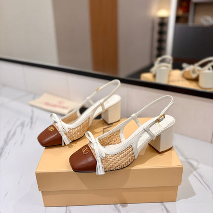 VALENTINO 26S HEELED SLINGBACKS 60 MM IN WHITE AND BROWN CALFSKIN
