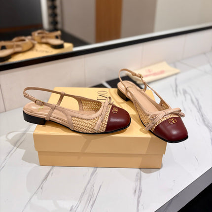VALENTINO 26S SLINGBACK FLATS IN BEIGE AND BURGUNDY CALFSKIN