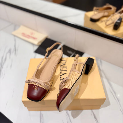 VALENTINO 26S SLINGBACK FLATS IN BEIGE AND BURGUNDY CALFSKIN