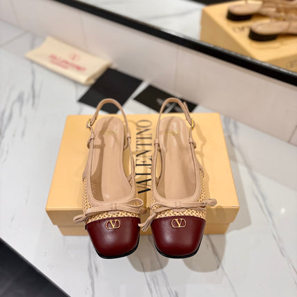 VALENTINO 26S SLINGBACK FLATS IN BEIGE AND BURGUNDY CALFSKIN