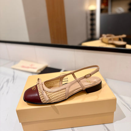 VALENTINO 26S SLINGBACK FLATS IN BEIGE AND BURGUNDY CALFSKIN
