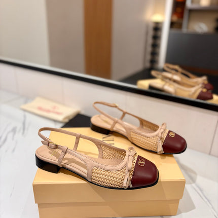 VALENTINO 26S SLINGBACK FLATS IN BEIGE AND BURGUNDY CALFSKIN