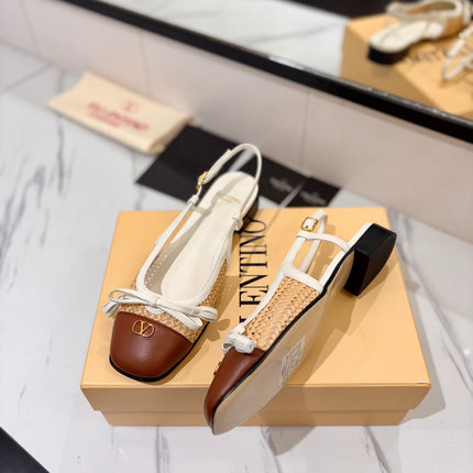 VALENTINO 26S SLINGBACK FLATS IN WHITE AND BROWN CALFSKIN