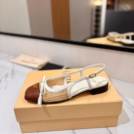 VALENTINO 26S SLINGBACK FLATS IN WHITE AND BROWN CALFSKIN