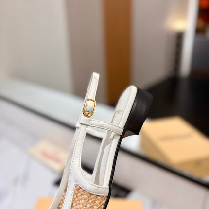VALENTINO 26S SLINGBACK FLATS IN WHITE AND BROWN CALFSKIN