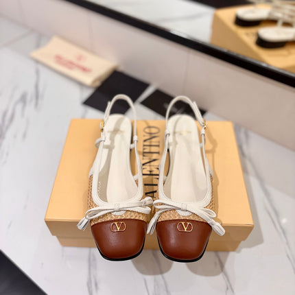 VALENTINO 26S SLINGBACK FLATS IN WHITE AND BROWN CALFSKIN