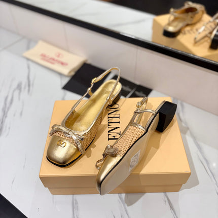 VALENTINO 26S SLINGBACK FLATS IN METALLIC GOLD CALFSKIN