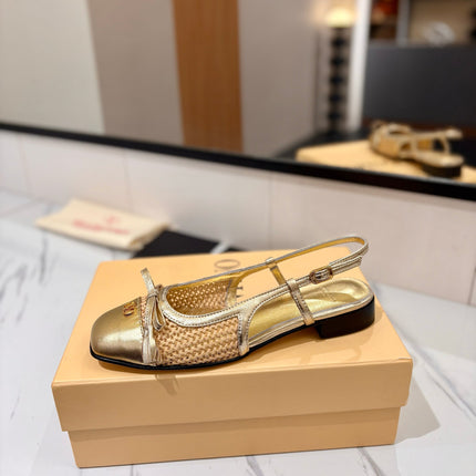 VALENTINO 26S SLINGBACK FLATS IN METALLIC GOLD CALFSKIN
