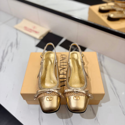VALENTINO 26S SLINGBACK FLATS IN METALLIC GOLD CALFSKIN