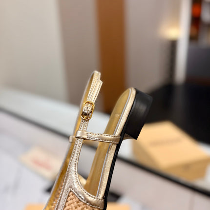 VALENTINO 26S SLINGBACK FLATS IN METALLIC GOLD CALFSKIN