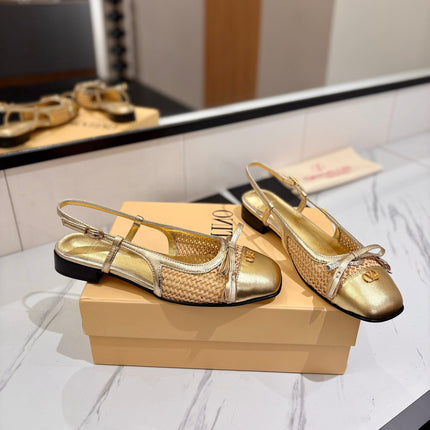 VALENTINO 26S SLINGBACK FLATS IN METALLIC GOLD CALFSKIN