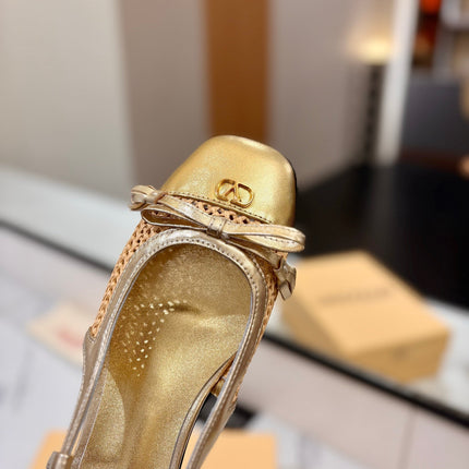 VALENTINO 26S SLINGBACK FLATS IN METALLIC GOLD CALFSKIN