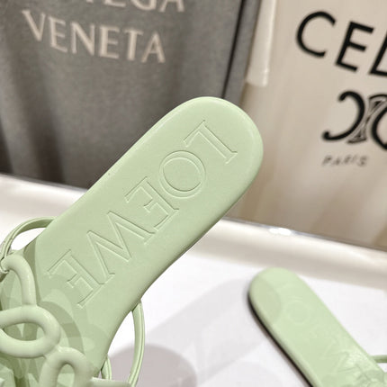 LOEWE 26S PETAL ANAGRAM SLIDE IN SAGE GREEN CALFSKIN