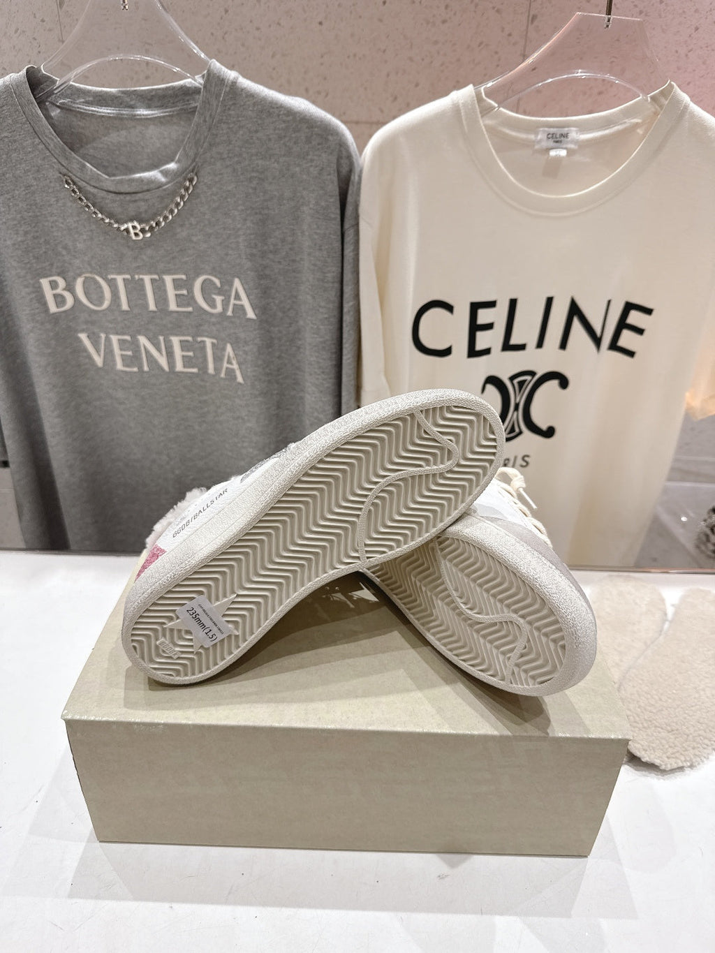 GOLDEN GOOSE BALL STAR LOW-TOP SNEAKERS IN WHITE AND SILVER-TONE COLORWAY