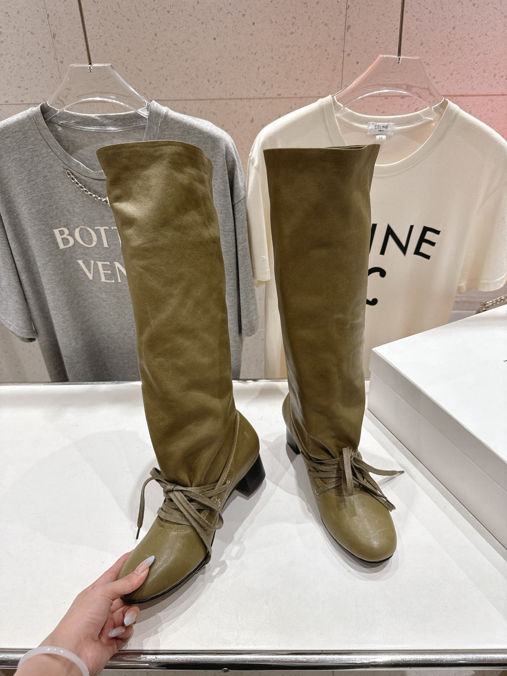 ALO 25S PALOMA WOOL TALL BOOTS 45 MM IN MOSS BROWN LAMBSKIN