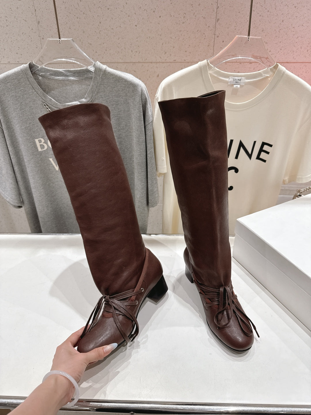 ALO 25S PALOMA WOOL TALL BOOTS 45 MM IN BROWN LAMBSKIN