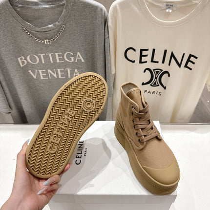 CELINE 26S BOOTS IN LIGHT CAMEL BEIGE CANVAS
