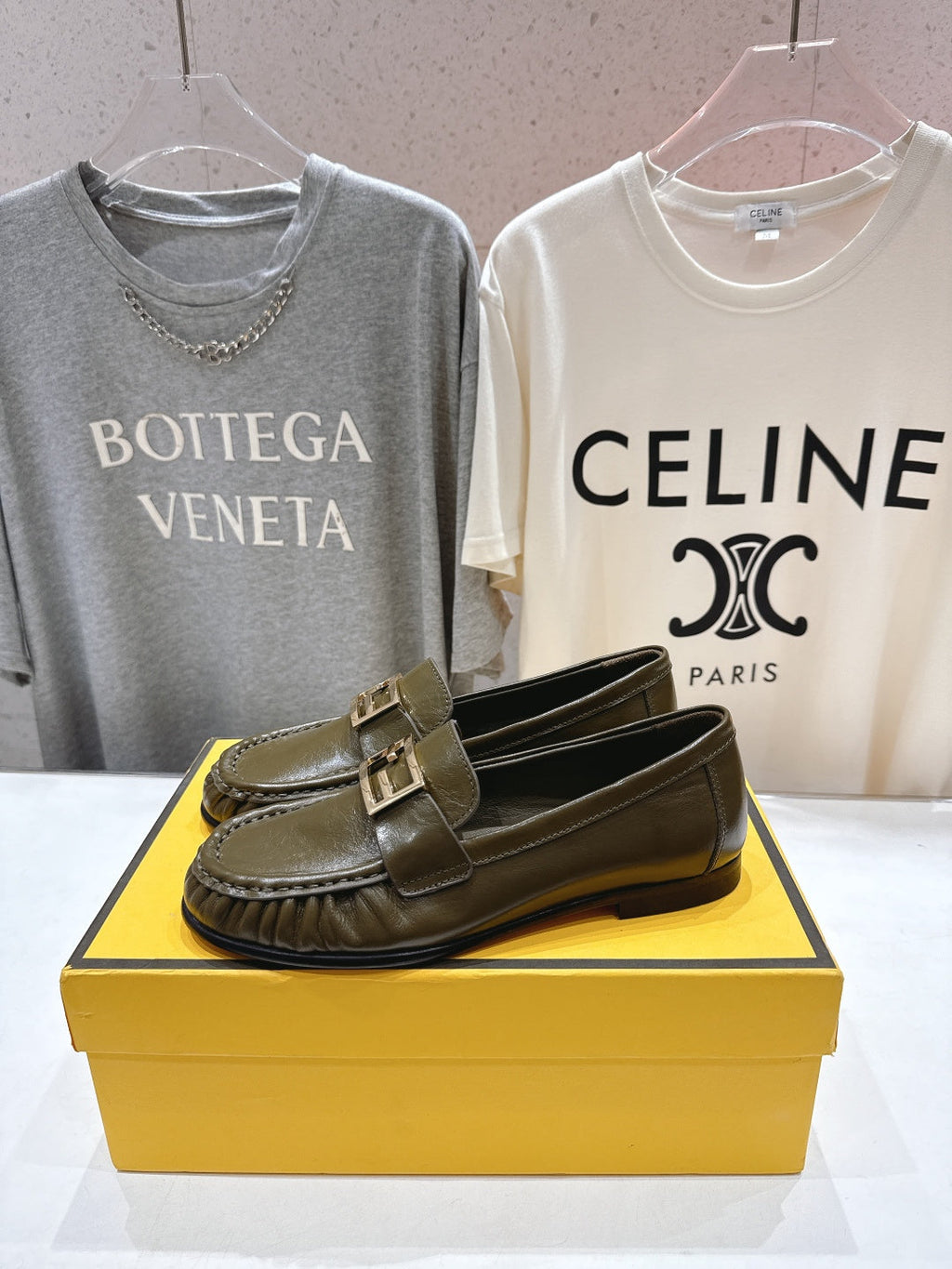 FENDI 25S LOAFERS IN DARK OLIVE BROWN CALFSKIN