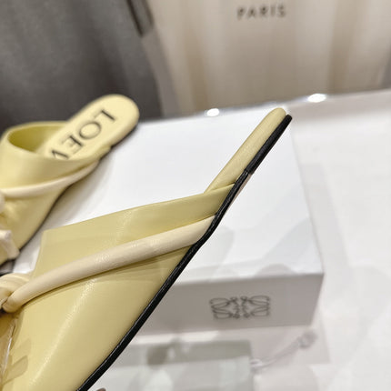 LOEWE 26S MULE LOAFERS IN BUTTER YELLOW CALFSKIN KNOT DETAIL