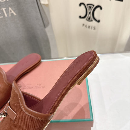 LP 26S SLIDES IN DARK BROWN CANVAS AND CALFSKIN