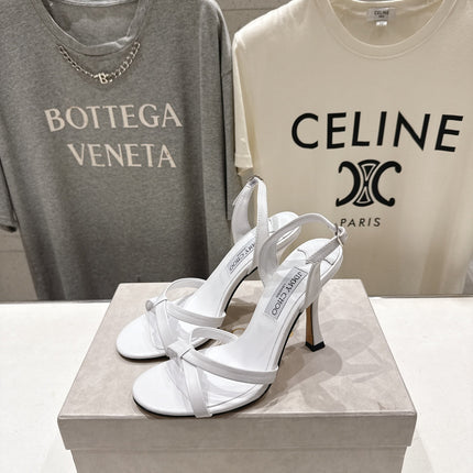 JIMMY CHOO 26S HIGH-HEELED SANDALS 100 MM IN WHITE LAMBSKIN STYLE 1