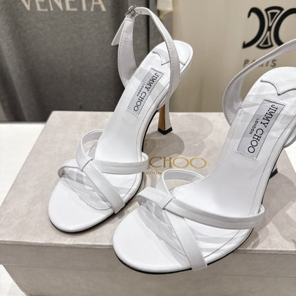 JIMMY CHOO 26S HIGH-HEELED SANDALS 100 MM IN WHITE LAMBSKIN STYLE 1