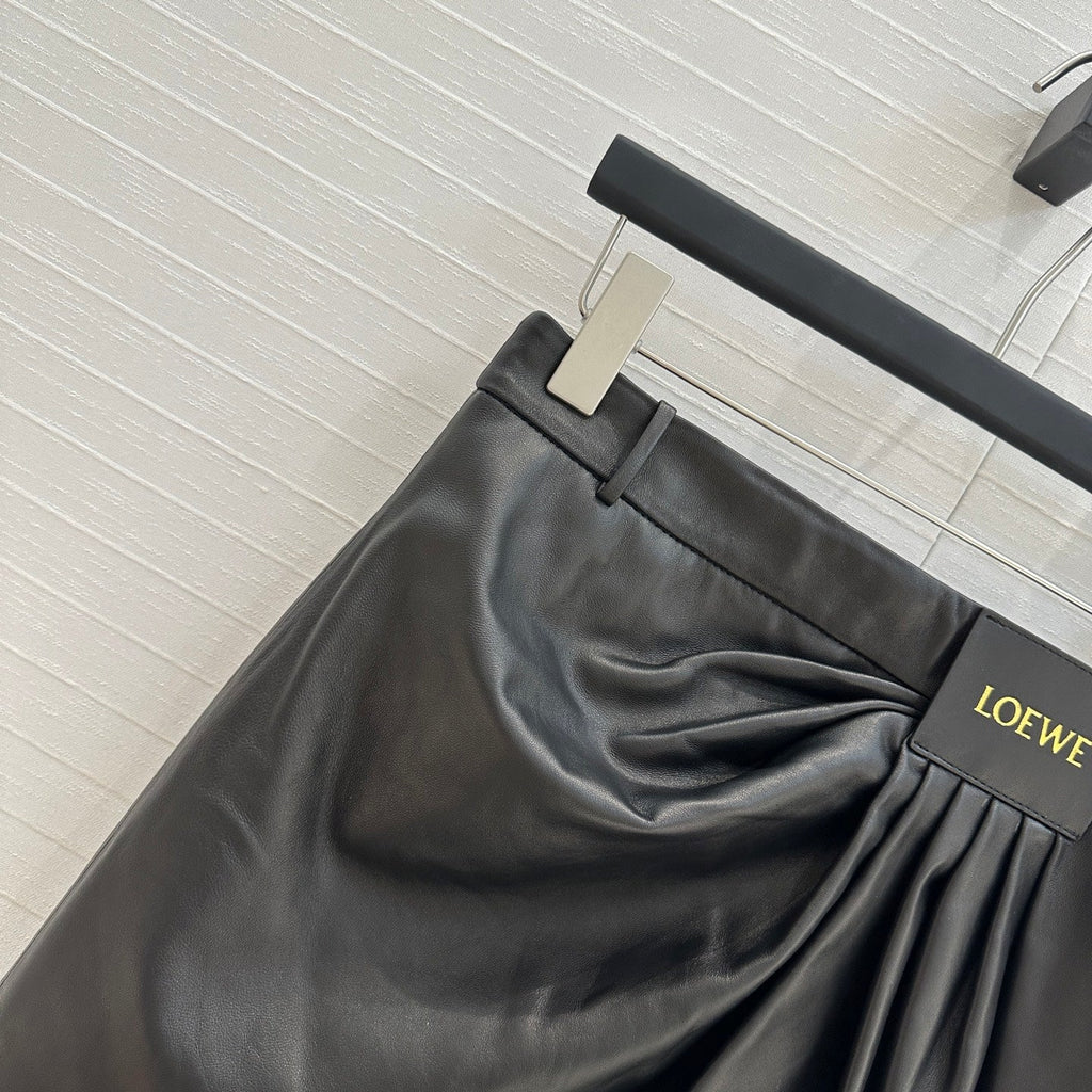 Loewe Draped Leather Skirt Black Lambskin