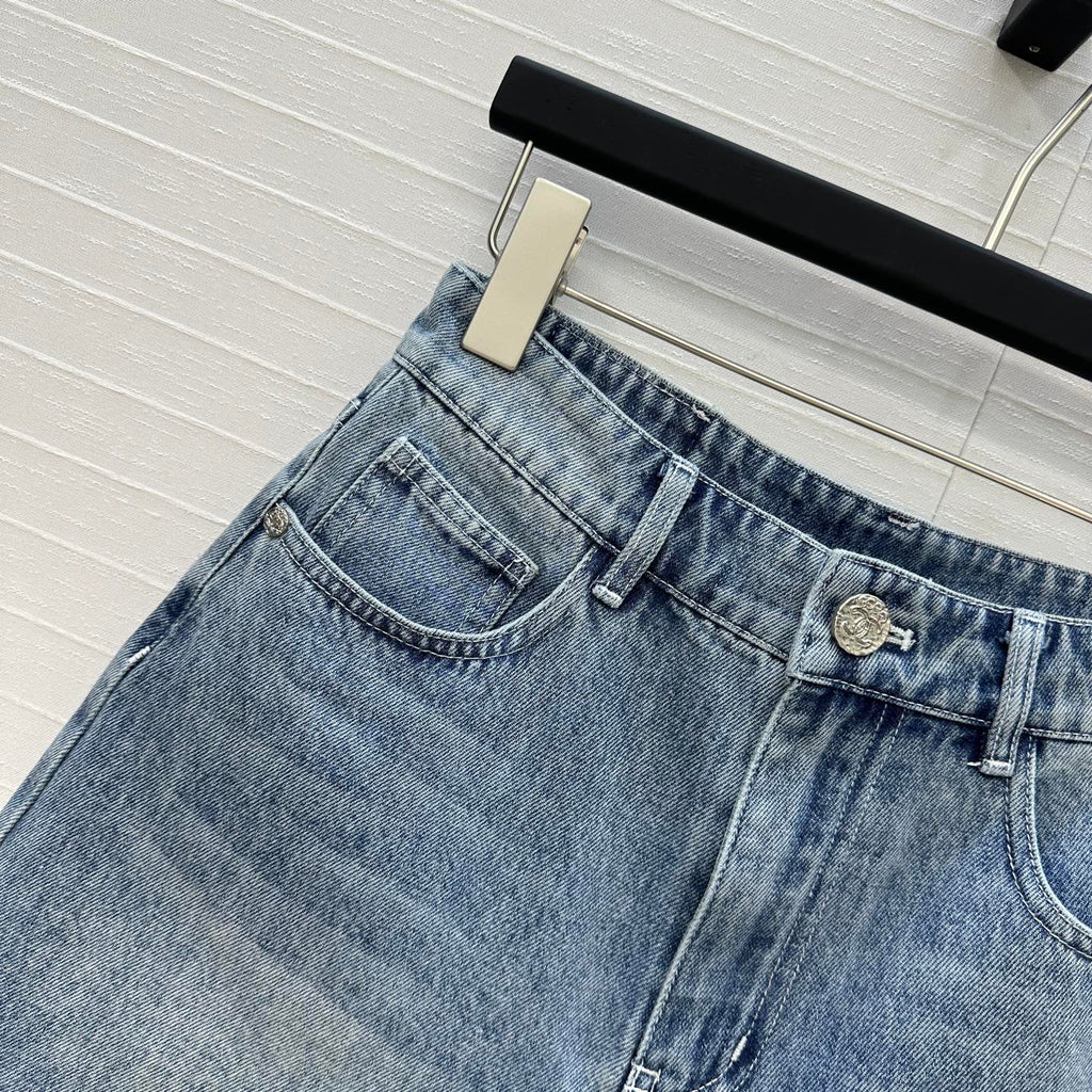 CC 25 Embroidered Short Blue Denim Cotton