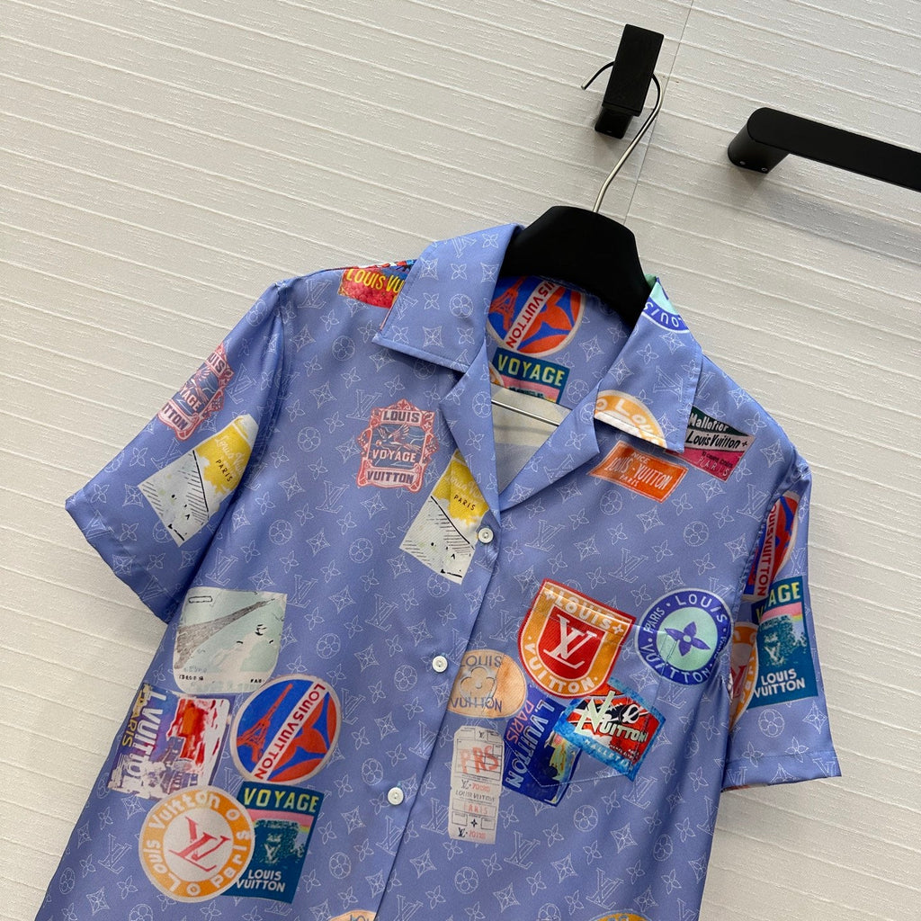 LV SHORT-SLEEVE PRINTED SILK BLOUSE 268222
