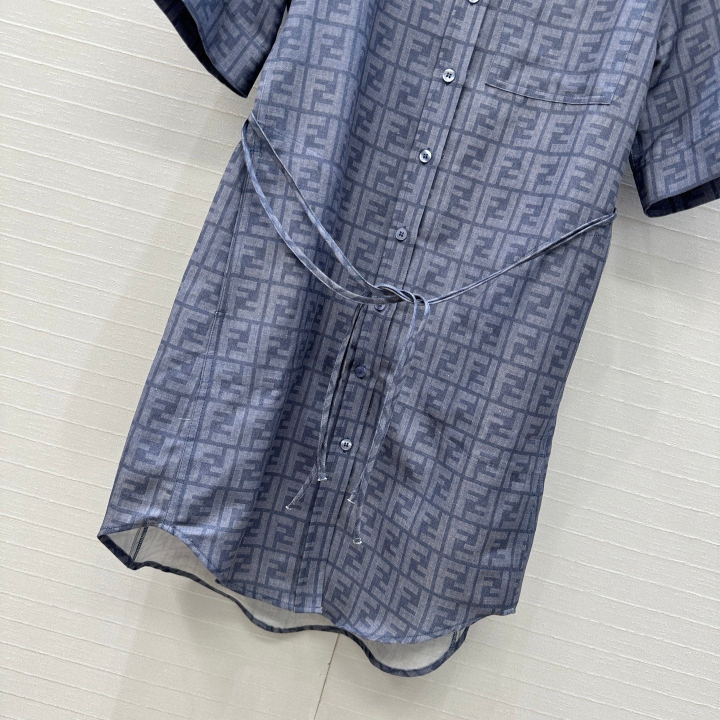 FENDI SHORT-SLEEVE SHIRT DRESS WITH DRAWSTRING WAIST 276178