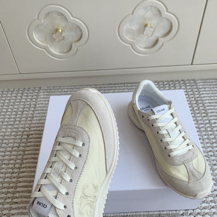 CELINE 26S TRIOMPHE RUNNER SNEAKERS IN CREAM WHITE NYLON AND LIGHT GREY SUEDE