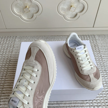 CELINE 26S TRIOMPHE RUNNER SNEAKERS IN MAUVE TAUPE NYLON AND LIGHT GREY SUEDE