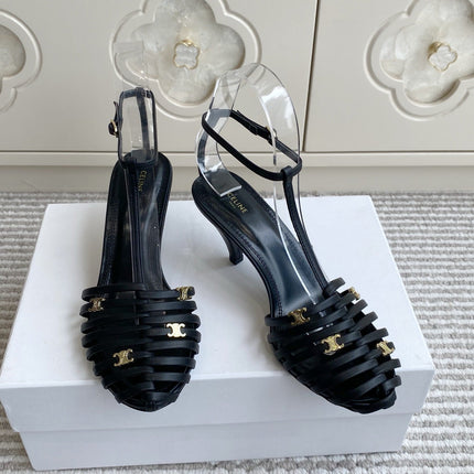 CELINE 26S CLEA TRIOMPHE GLADIATOR HEEL SANDALS 60 MM IN BLACK LAMBSKIN