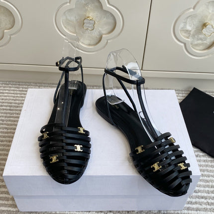 CELINE 26S CLEA TRIOMPHE GLADIATOR SANDALS IN BLACK LAMBSKIN