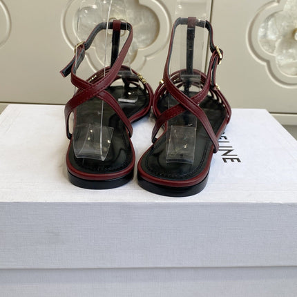CELINE 26S CLEA TRIOMPHE GLADIATOR SANDALS IN DARK RED LAMBSKIN