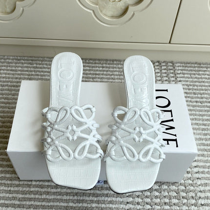 LOEWE 26S HIGH HEEL SANDALS 45MM IN WHITE CROC-EMBOSSED CALFSKIN