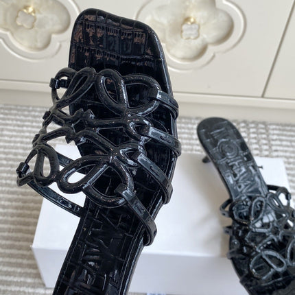 LOEWE 26S HIGH HEEL SANDALS 45MM IN BLACK CROC-EMBOSSED PATENT CALFSKIN
