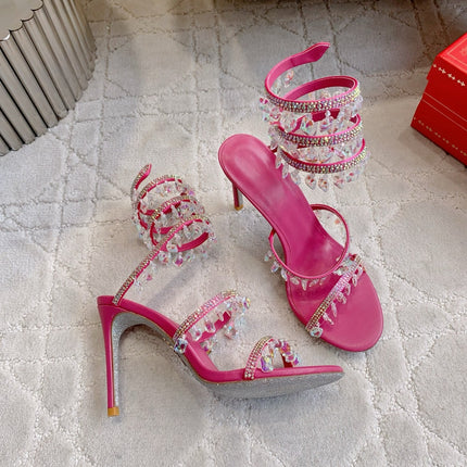 RENE CAOVILLA 26S CLEO HIGH HEELS SANDALS 95 MM IN PINK LAMBSKIN STYLE 14