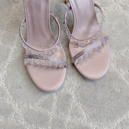 RENE CAOVILLA 26S CLEO HIGH HEELS SANDALS 95 MM IN LIGHT PINK LAMBSKIN STYLE 13