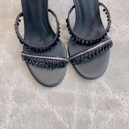 RENE CAOVILLA 26S CLEO HIGH HEELS SANDALS 95 MM IN BLACK LAMBSKIN STYLE 8