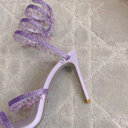 RENE CAOVILLA 26S CLEO HIGH HEELS SANDALS 95 MM IN LIGHT PURPLE LAMBSKIN STYLE 11