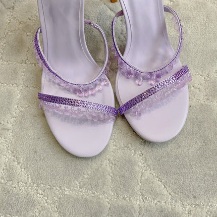 RENE CAOVILLA 26S CLEO HIGH HEELS SANDALS 95 MM IN LIGHT PURPLE LAMBSKIN STYLE 11