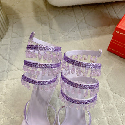 RENE CAOVILLA 26S CLEO HIGH HEELS SANDALS 95 MM IN LIGHT PURPLE LAMBSKIN STYLE 11