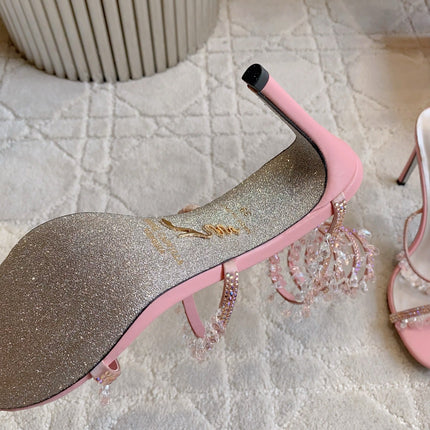 RENE CAOVILLA 26S CLEO HIGH HEELS SANDALS 95 MM IN PINK LAMBSKIN